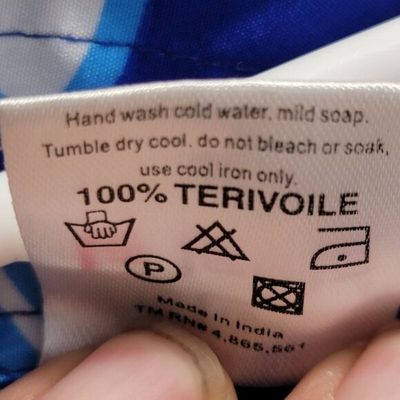 Vintage La La Leela Short Sleeve Floral Hawaiian Aloha Shirt Mens M Blue White - Picture 5 of 5